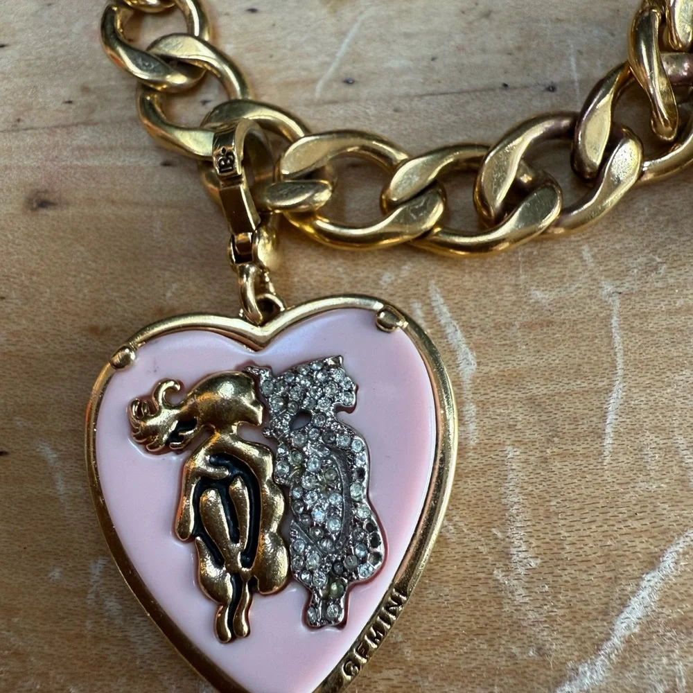 Juicy Couture Gold Toggle Bracelet with Pink Gemini Heart Charms - Picture 3 of 5